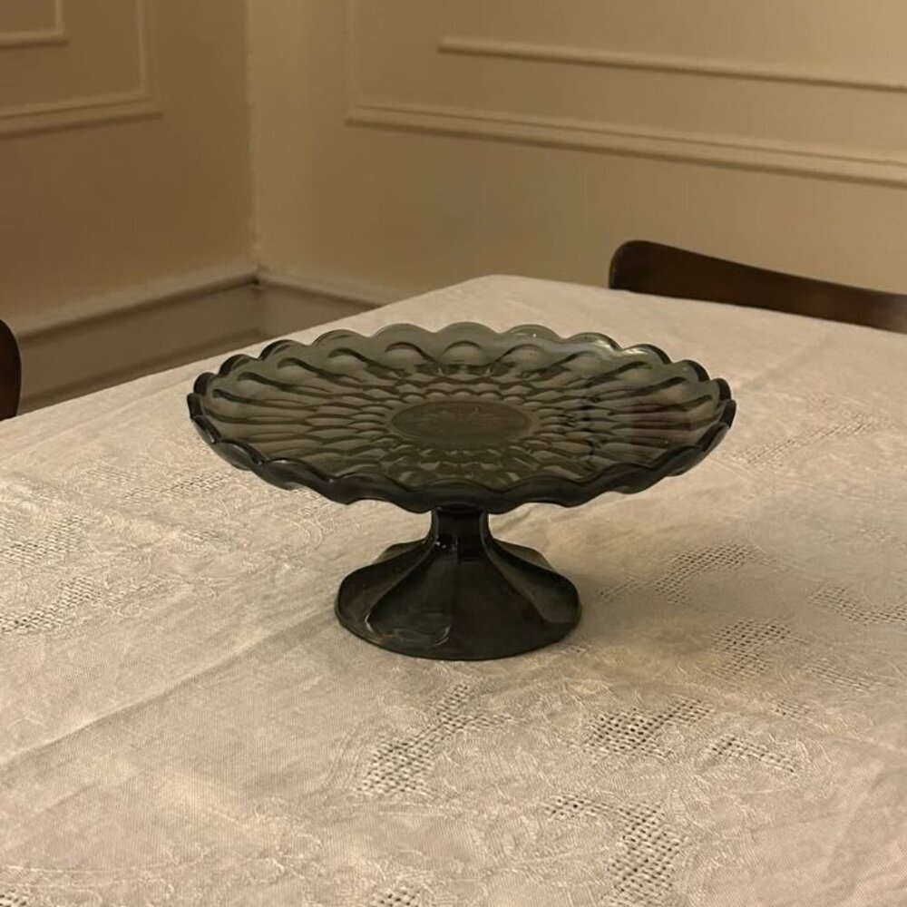 Vintage Anchor Hocking Smoke Glass Cake Stand - Fairfield pattern